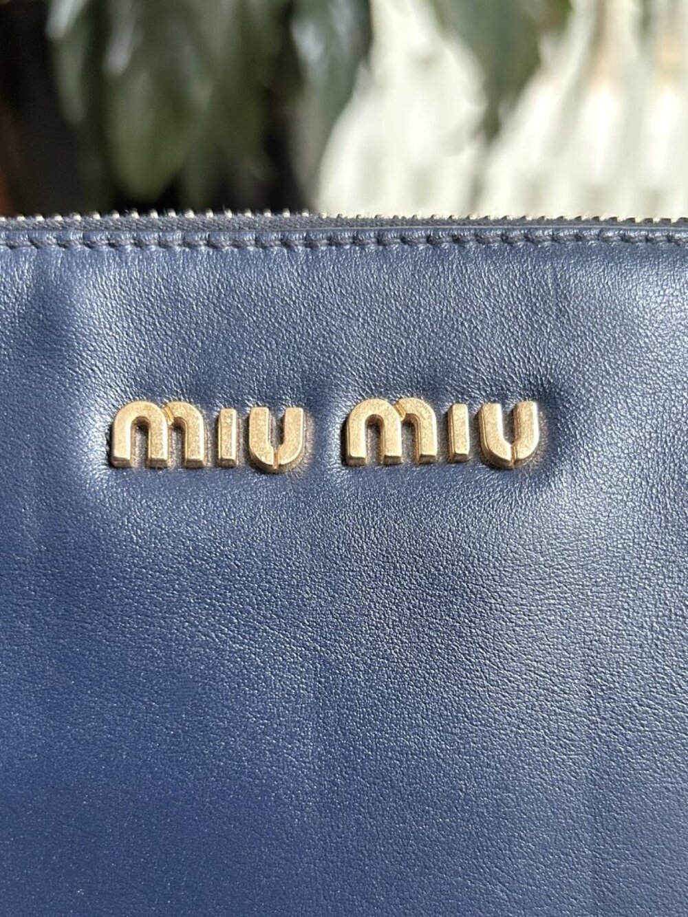 MIU MIU Leather Studded Pouch Clutch, Navy Blue - Picture 3 of 6